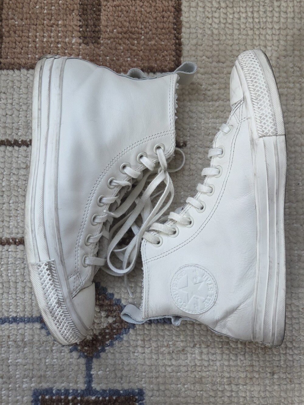 Converse Chuck Taylor All Star Fleece-Lined Leather High Top Sneakers In Egret